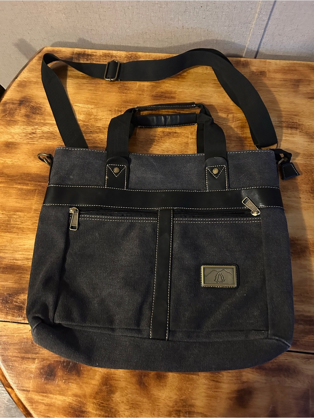 Men's Black/grey Canvas Tote Crossbody Bag - Casual Workbag 14.2 in laptop bag